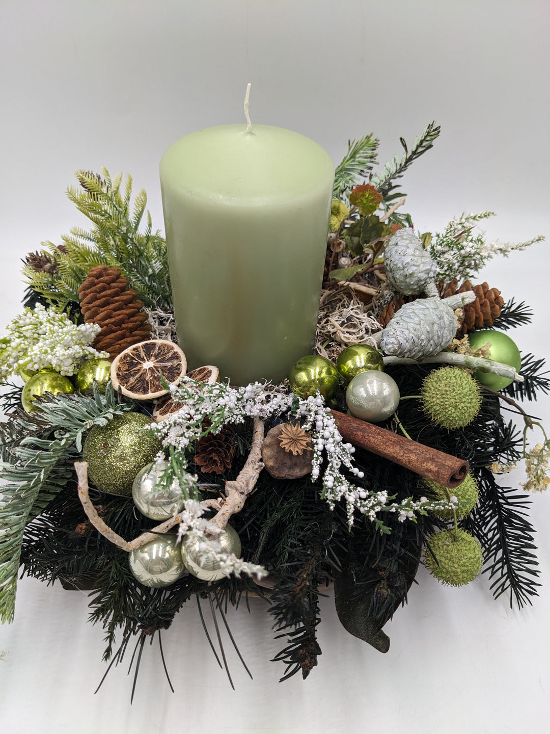 Wintergesteck Zapfen Zimt grün mint