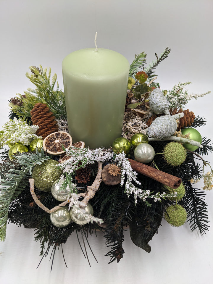 Wintergesteck Zapfen Zimt grün mint