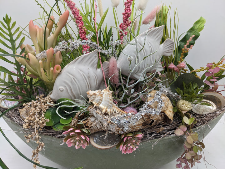 Sommergesteck Fische Gräser Schnecke maritim