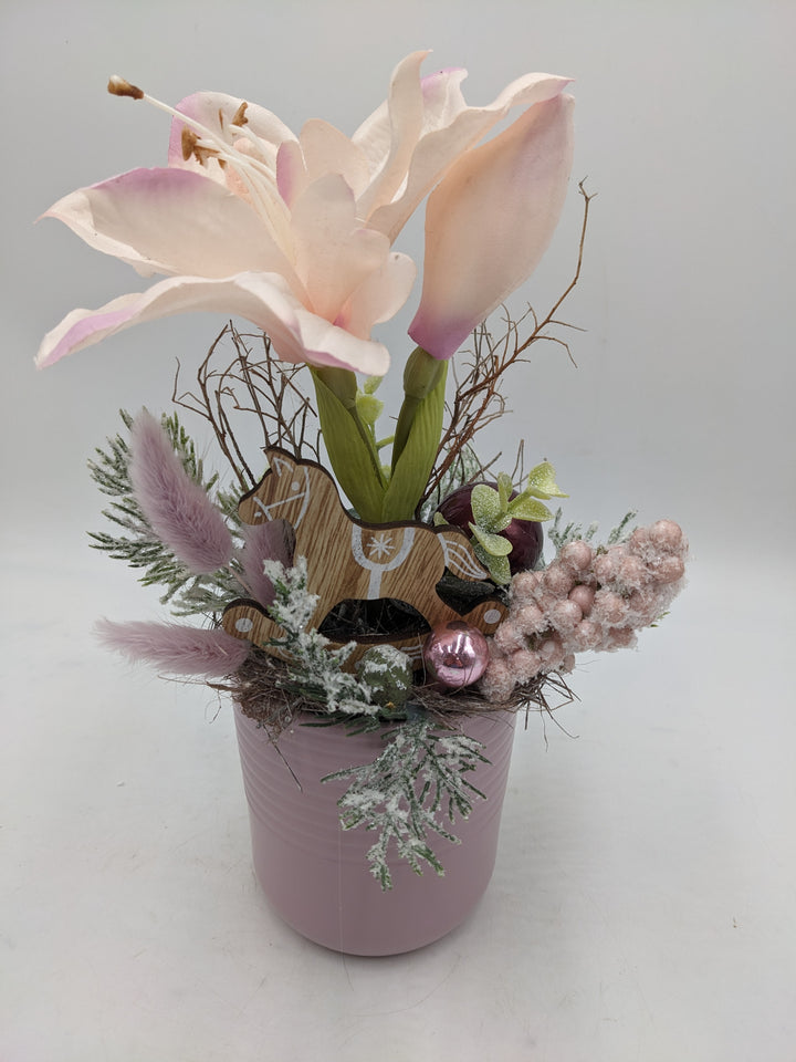 Wintergesteck Amaryllis Schaukelpferd rosa