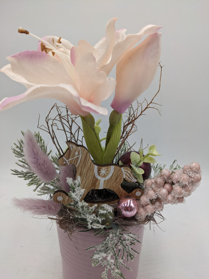 Wintergesteck Amaryllis Schaukelpferd rosa