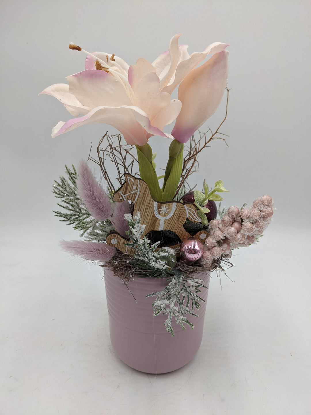 Wintergesteck Amaryllis Schaukelpferd rosa