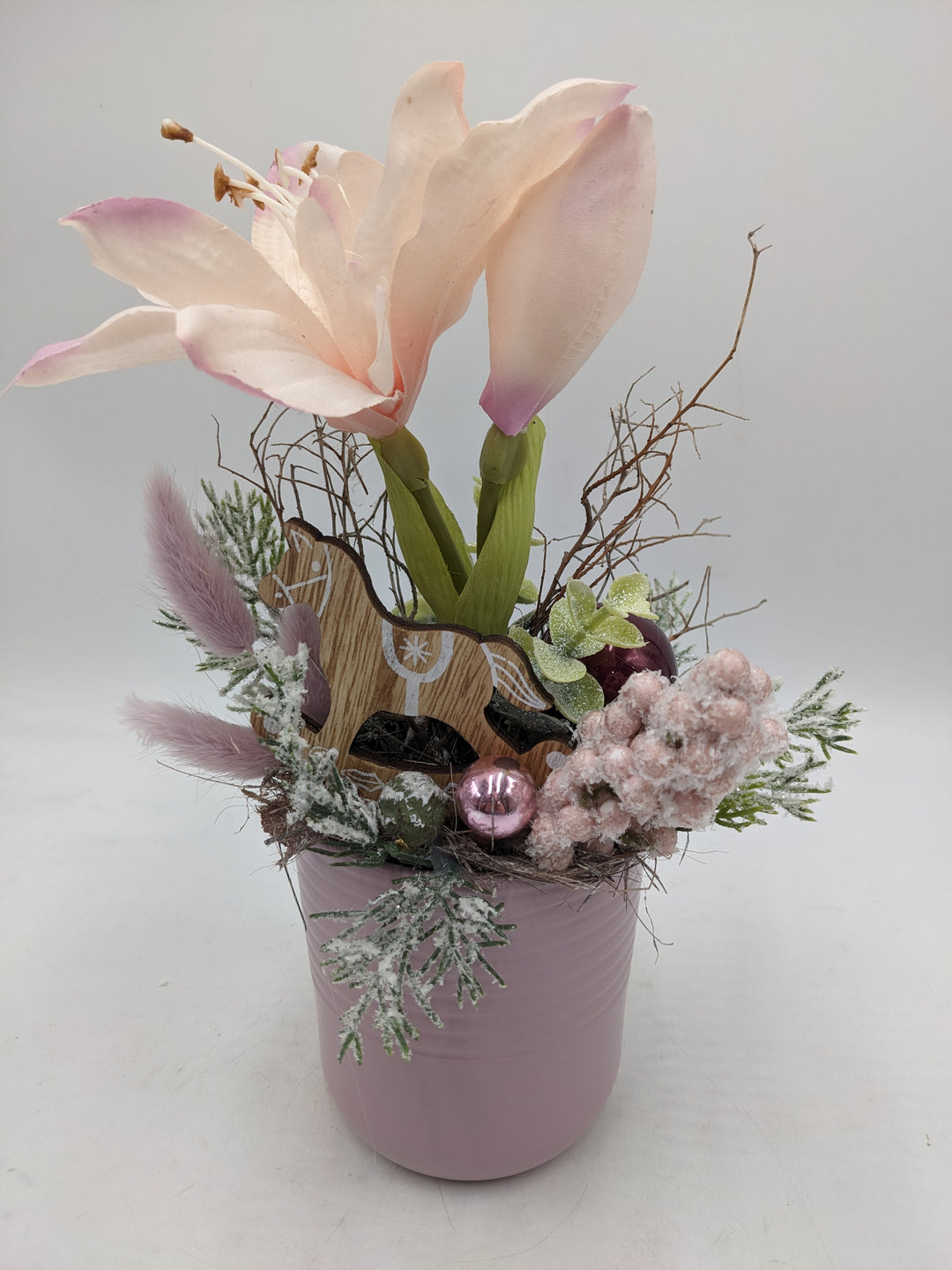 Wintergesteck Amaryllis Schaukelpferd rosa