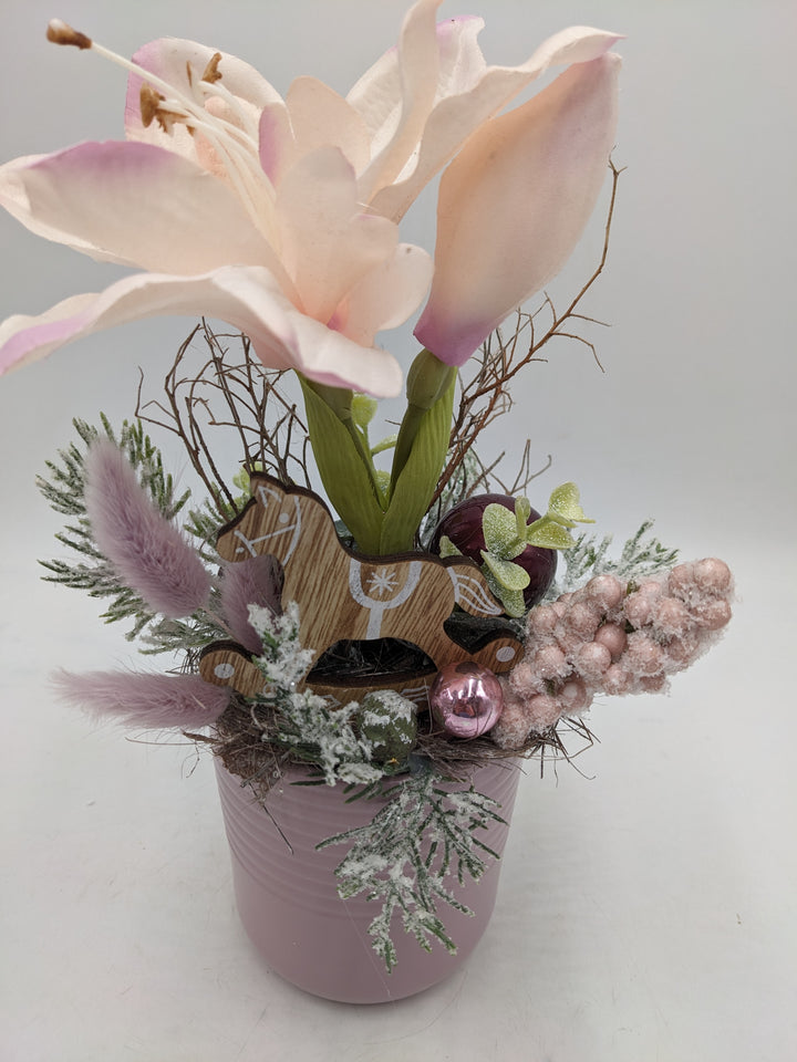 Wintergesteck Amaryllis Schaukelpferd rosa