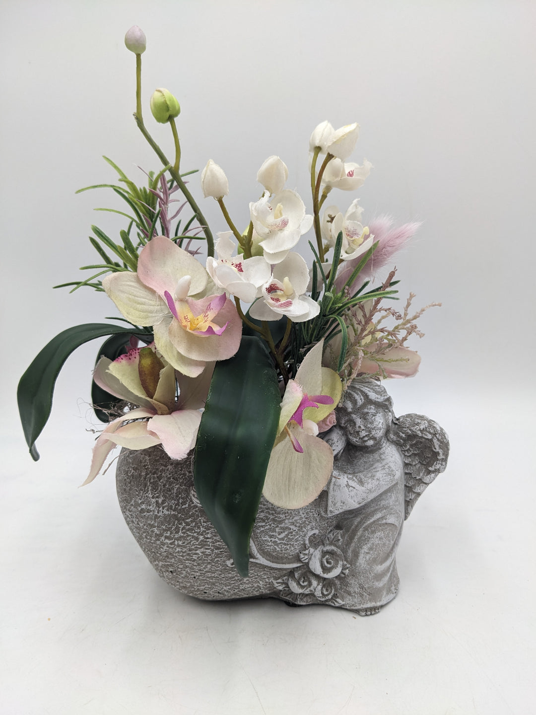 Trauergesteck Engel Orchideen creme