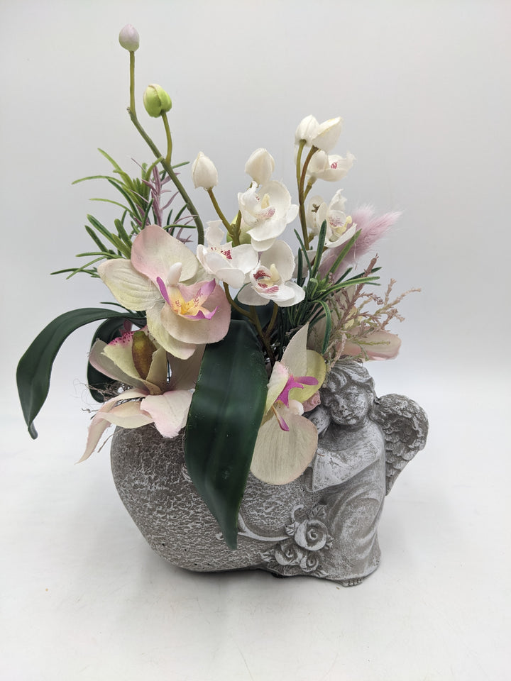 Trauergesteck Engel Orchideen creme