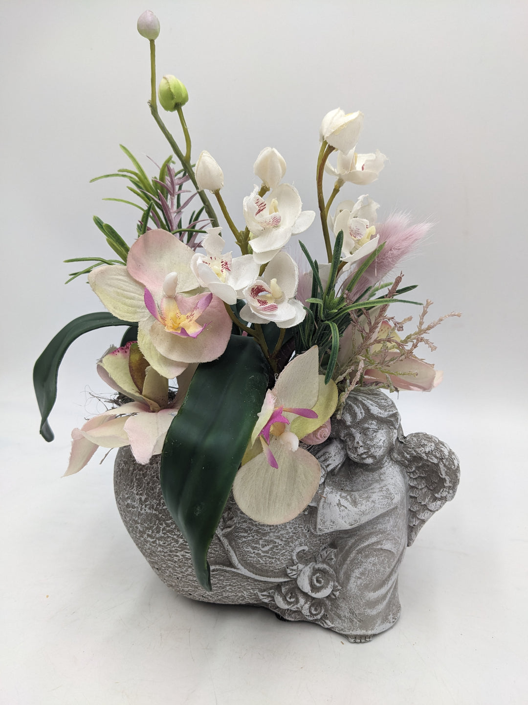 Trauergesteck Engel Orchideen creme