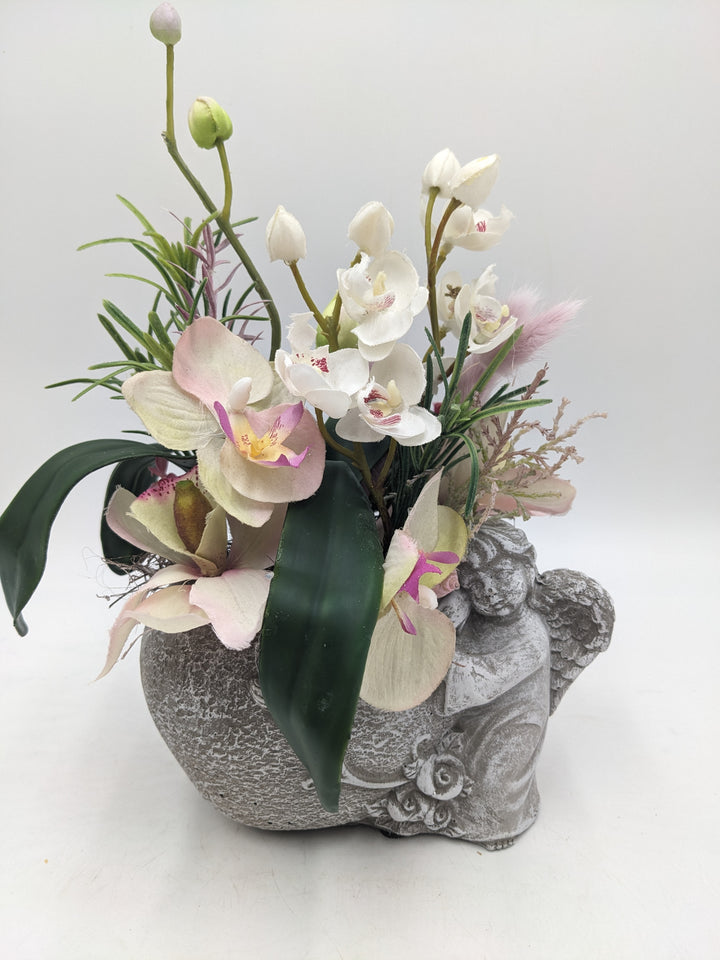 Trauergesteck Engel Orchideen creme