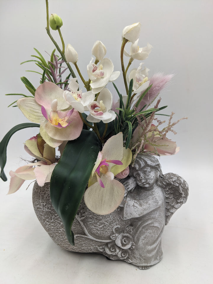 Trauergesteck Engel Orchideen creme