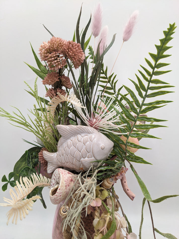 Sommergesteck Fisch Gräser Sedum maritim rosa
