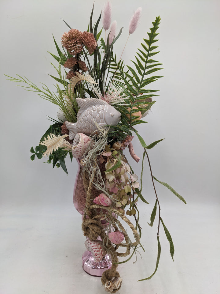 Sommergesteck Fisch Gräser Sedum maritim rosa