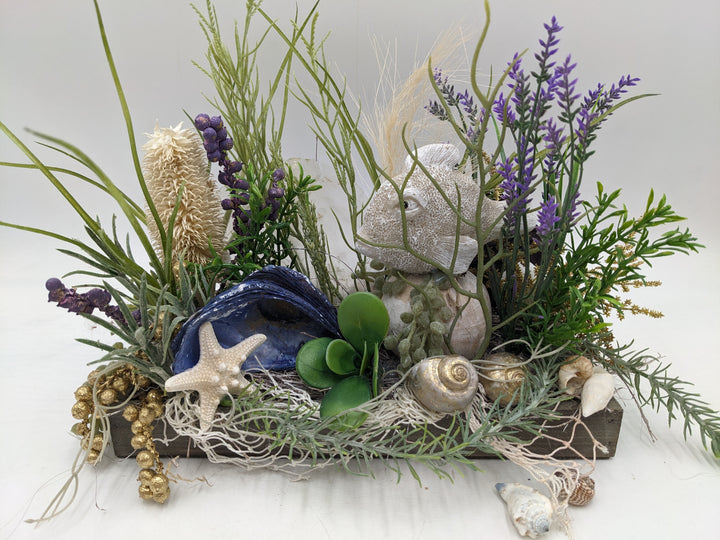 Sommergesteck Fisch Seestern maritim gold