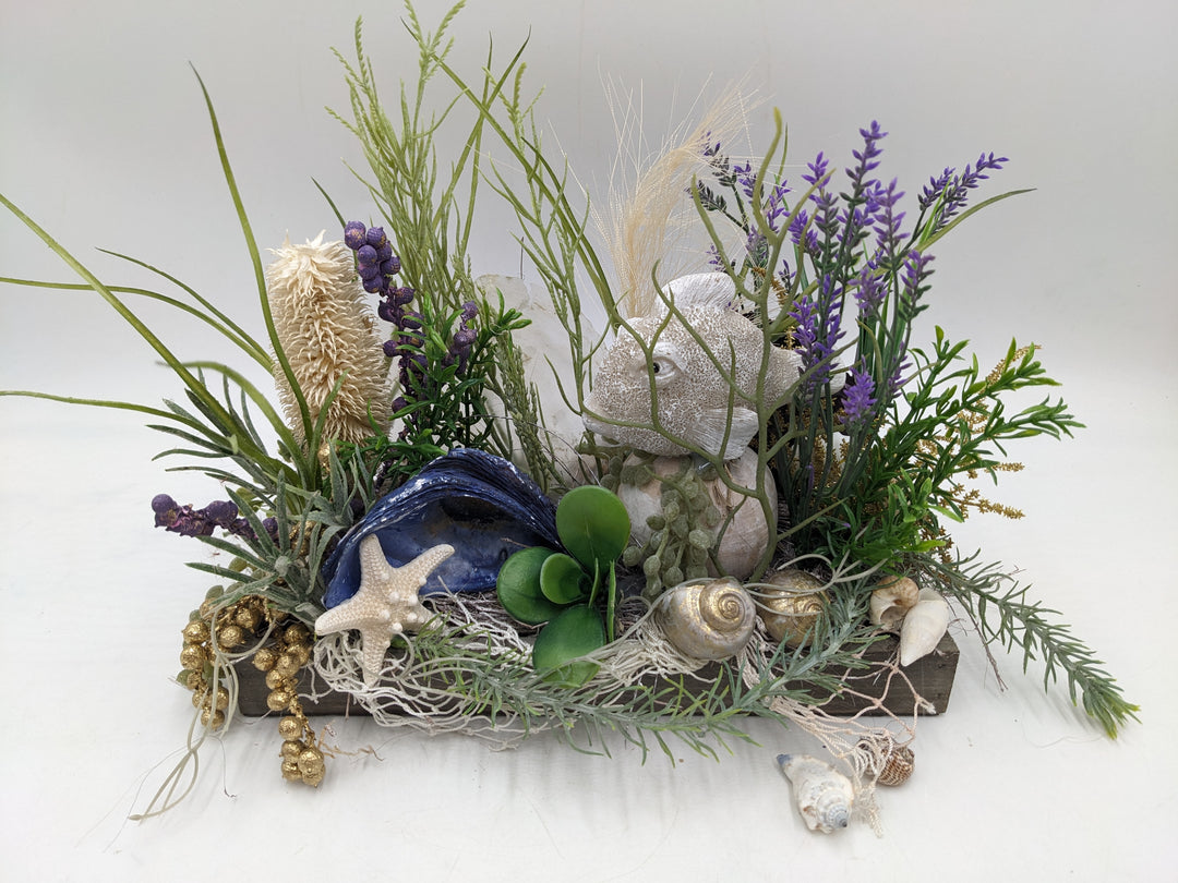 Sommergesteck Fisch Seestern maritim gold