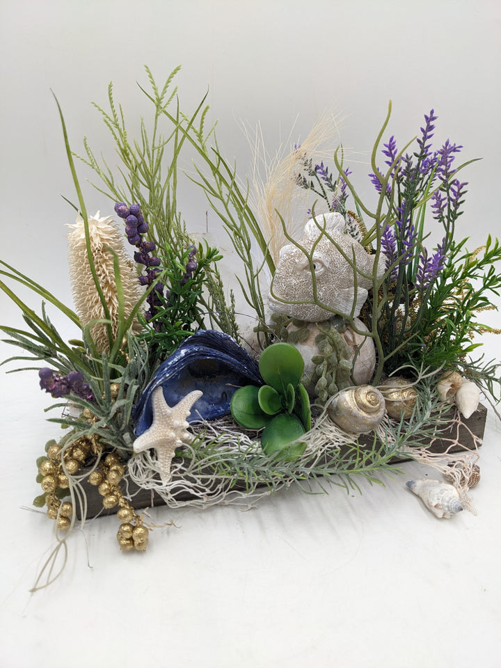 Sommergesteck Fisch Seestern maritim gold