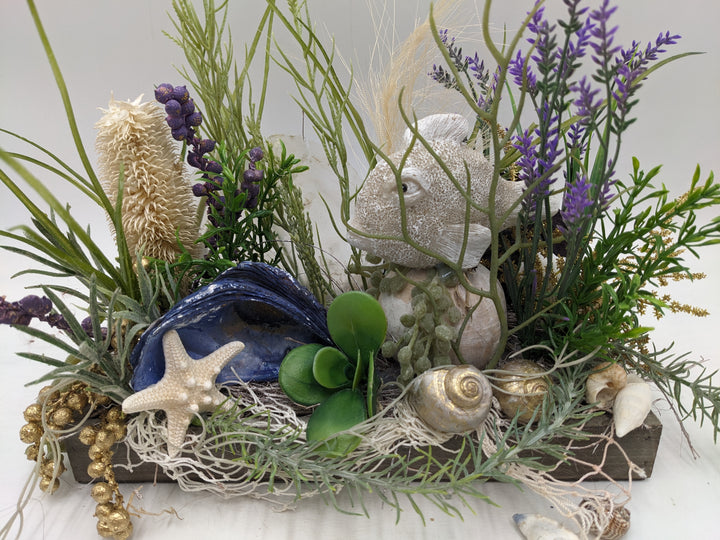 Sommergesteck Fisch Seestern maritim gold