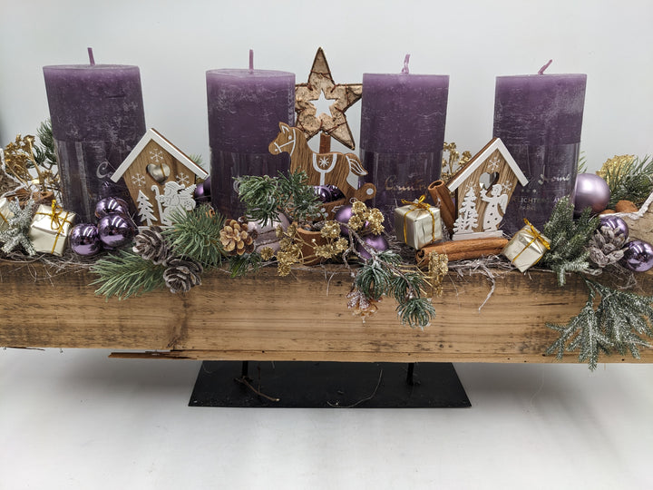 Adventsgesteck Zimt natur lila gold