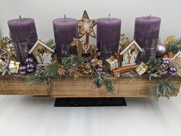 Adventsgesteck Zimt natur lila gold