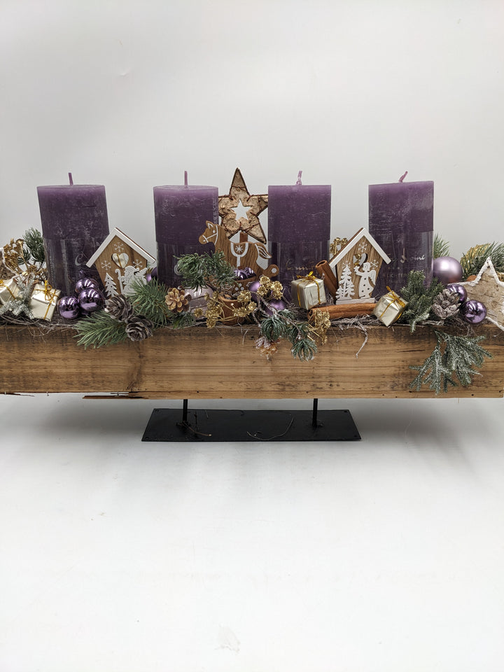 Adventsgesteck Zimt natur lila gold
