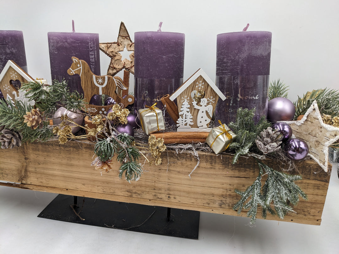 Adventsgesteck Zimt natur lila gold