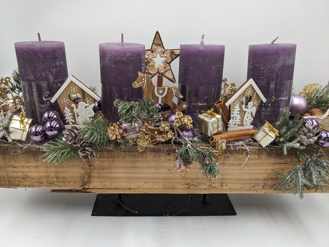 Adventsgesteck Zimt natur lila gold