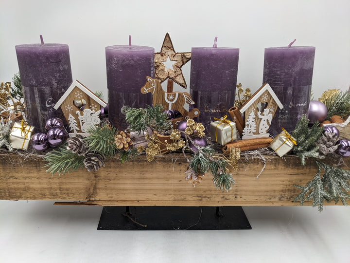 Adventsgesteck Zimt natur lila gold