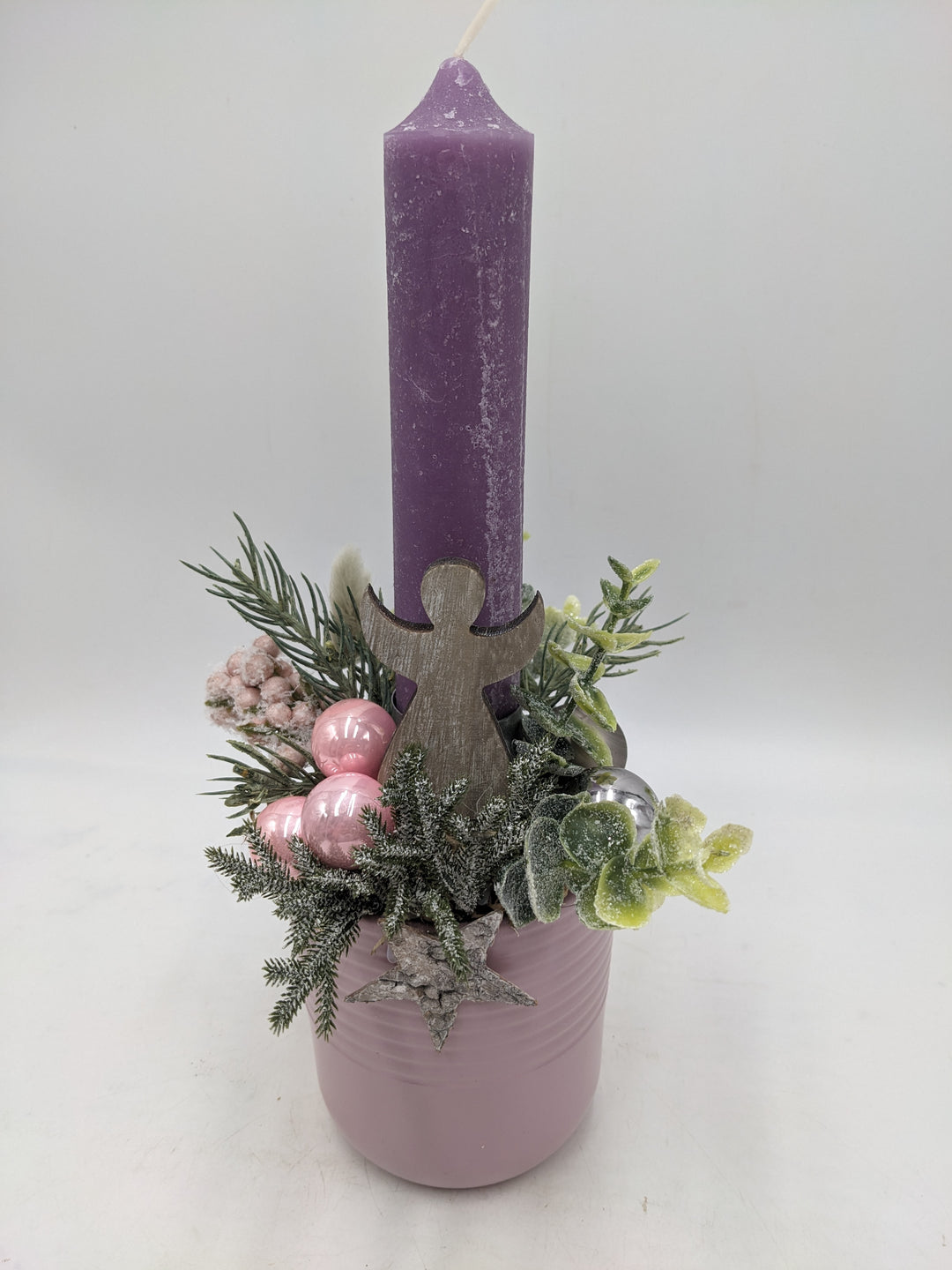 Wintergesteck Engel rosenholz lila rosa