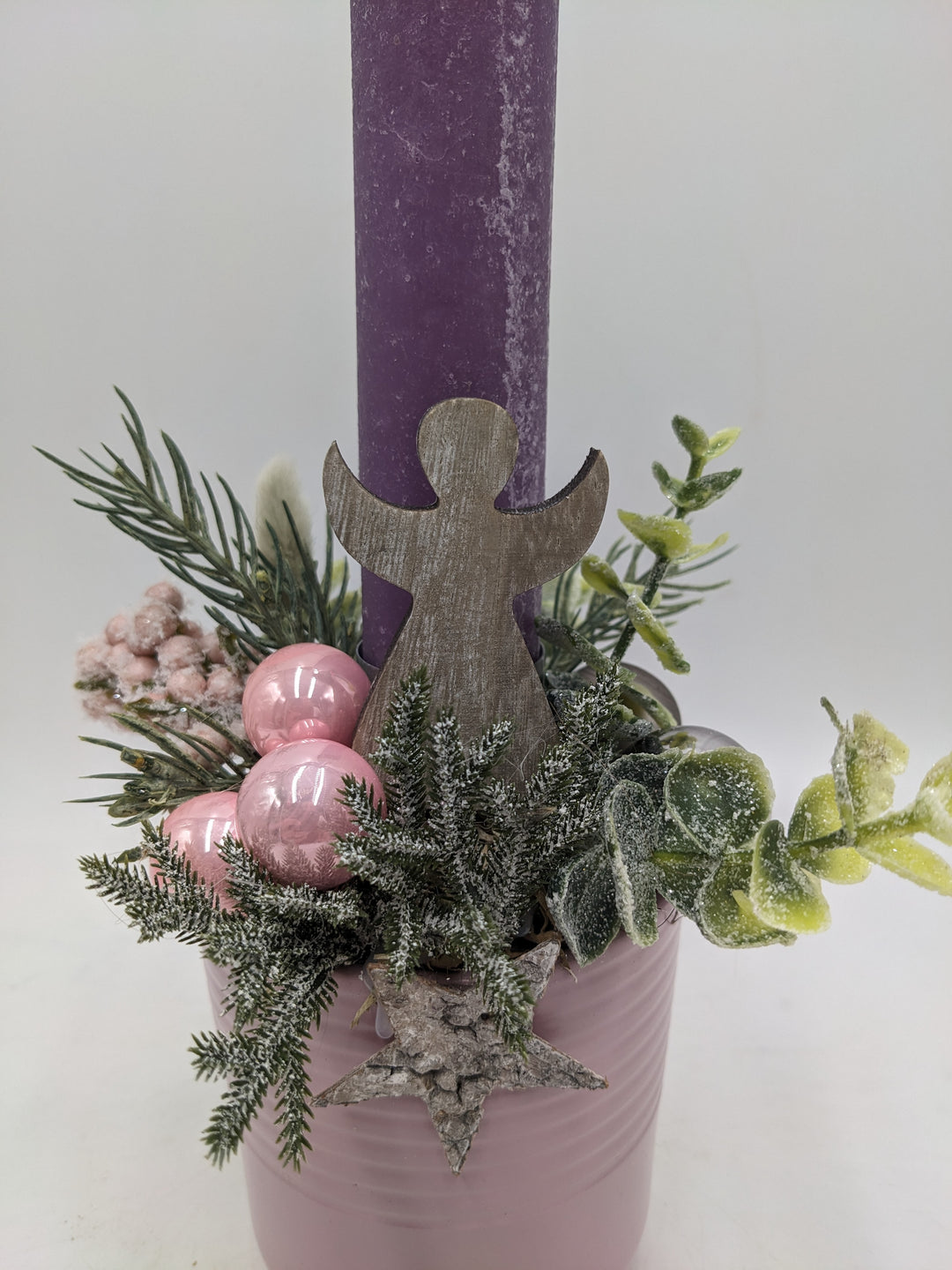 Wintergesteck Engel rosenholz lila rosa