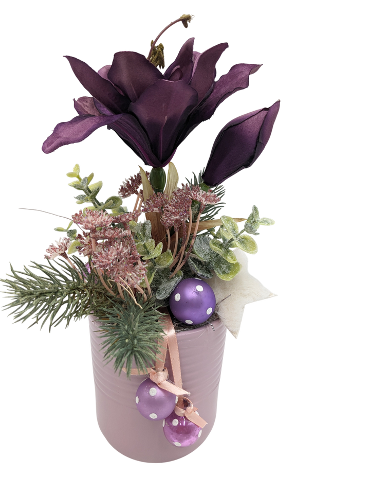 Wintergesteck Amaryllis Stern Kugeln lila