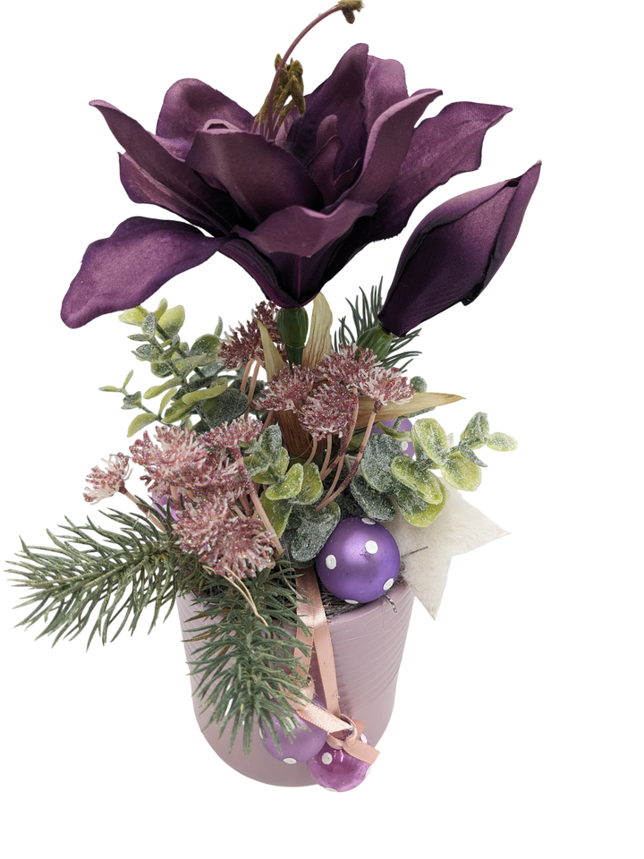 Wintergesteck Amaryllis Stern Kugeln lila