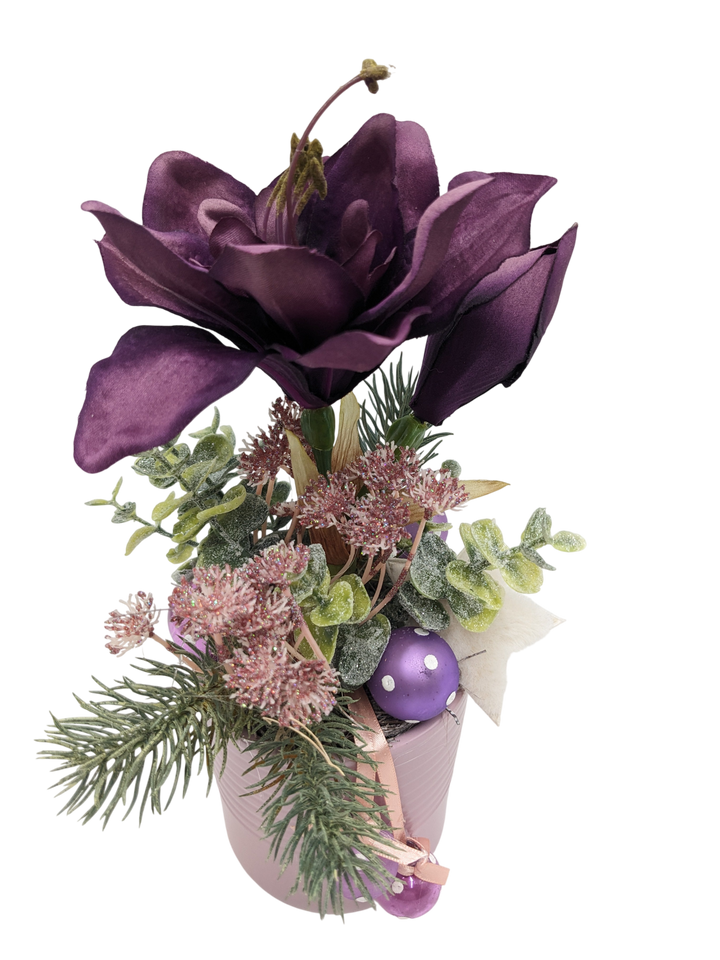 Wintergesteck Amaryllis Stern Kugeln lila