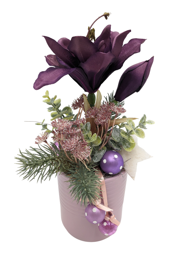 Wintergesteck Amaryllis Stern Kugeln lila