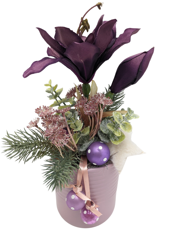 Wintergesteck Amaryllis Stern Kugeln lila