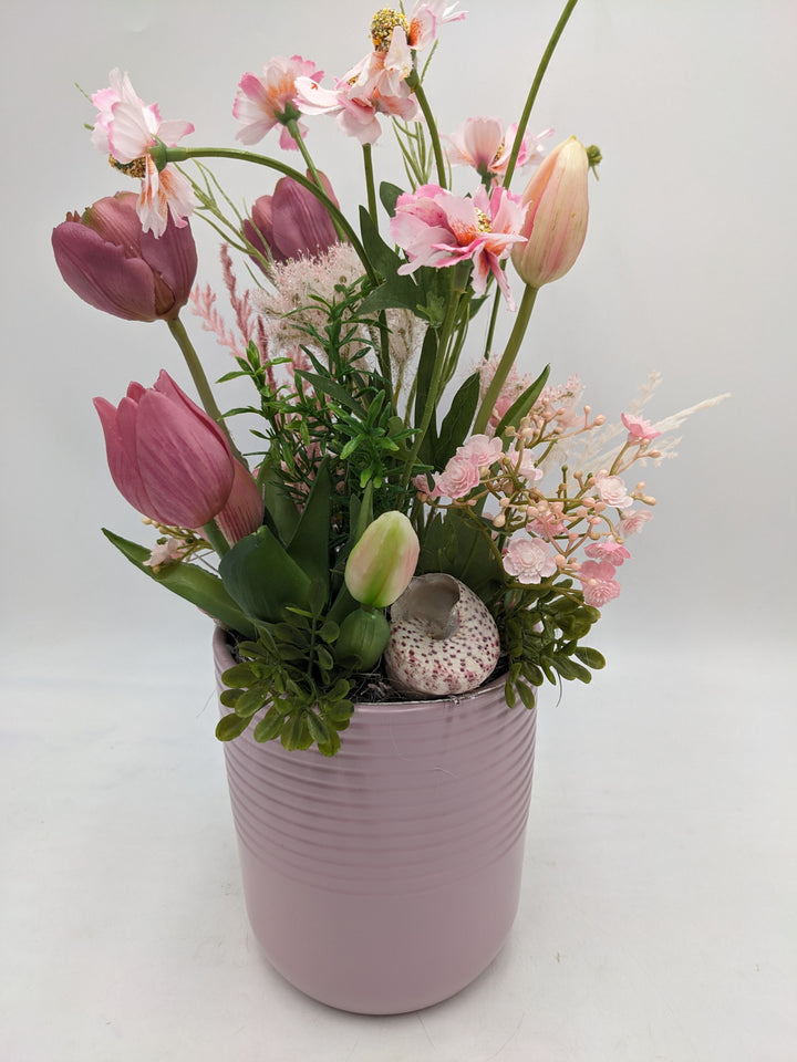 Frühlingsgesteck Tulpen Kirschblüten rosenholz rosa
