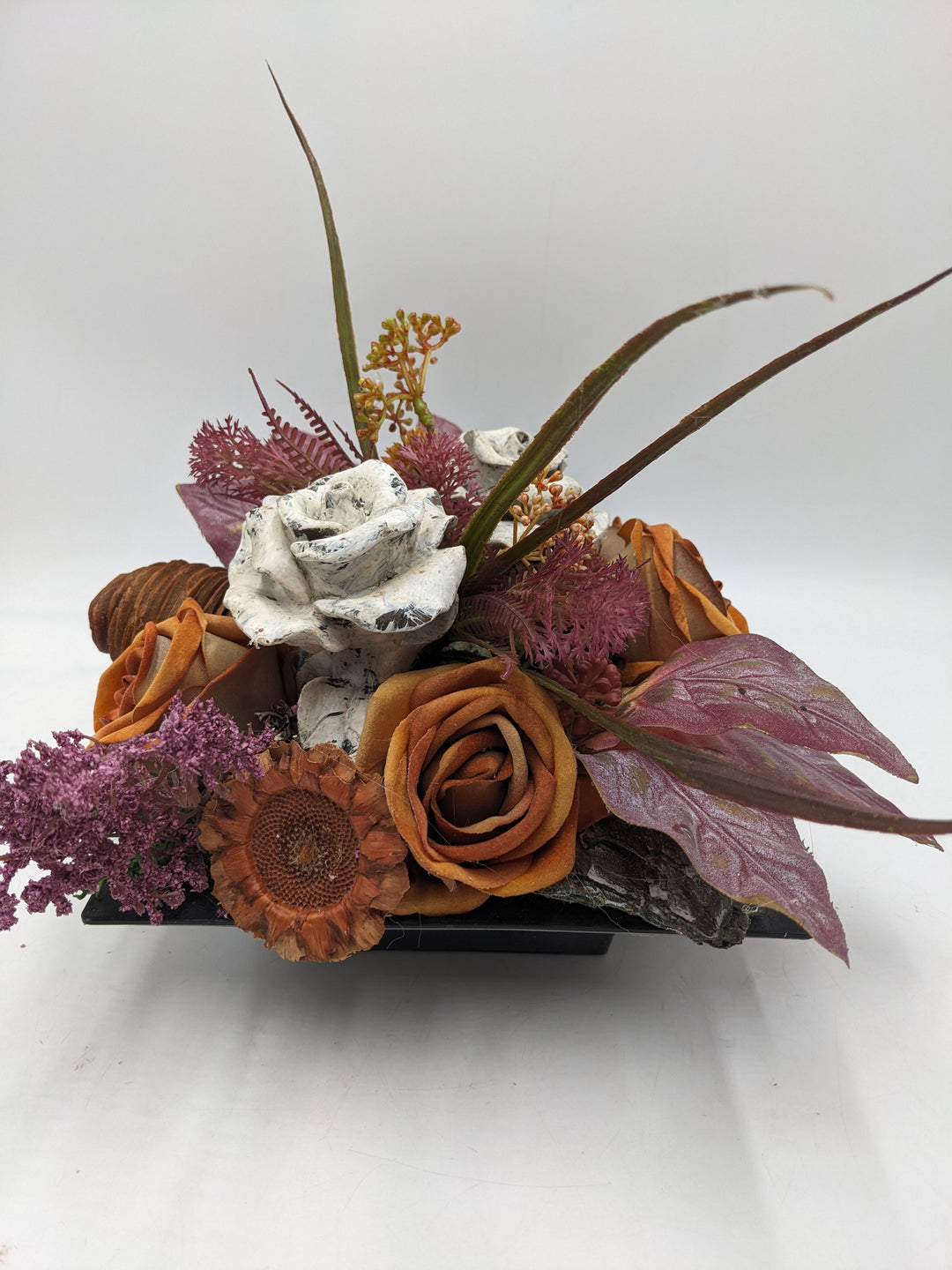 Trauergesteck Rosen orange lila