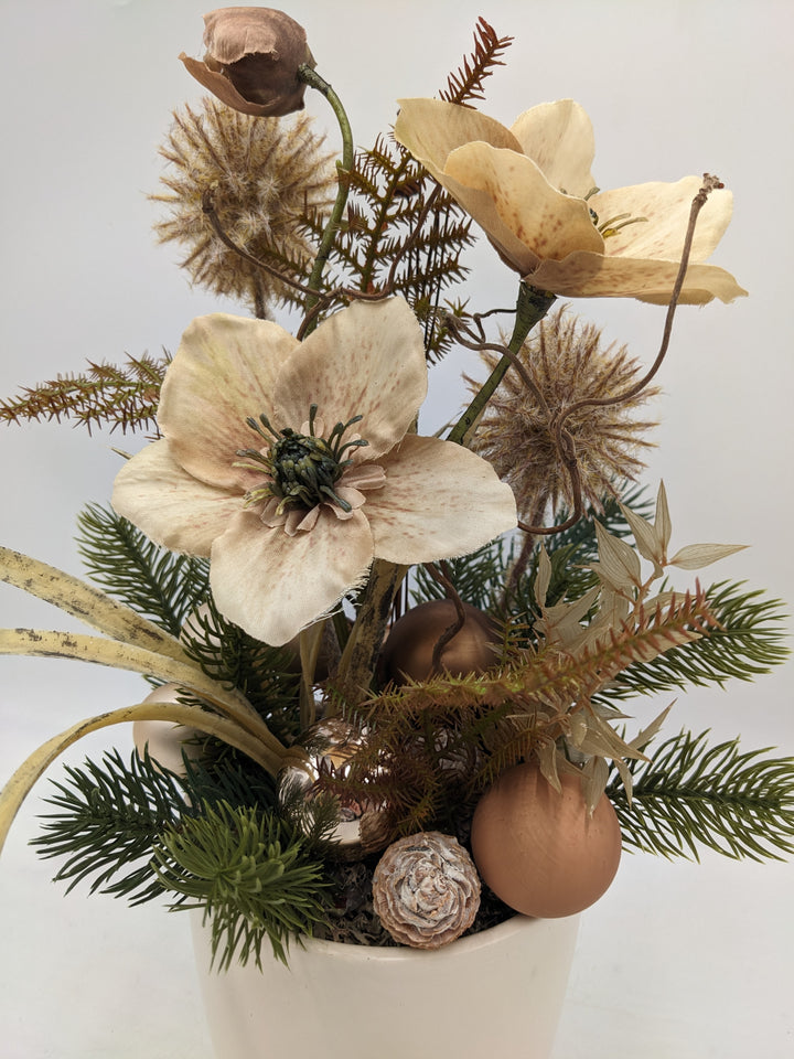 Weihnachtsgesteck Christrose creme braun