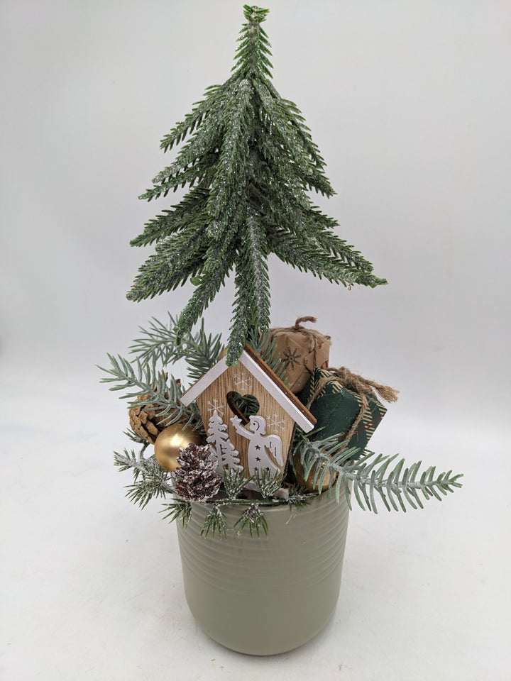 Weihnachtsgesteck Baum Geschenke mint gold