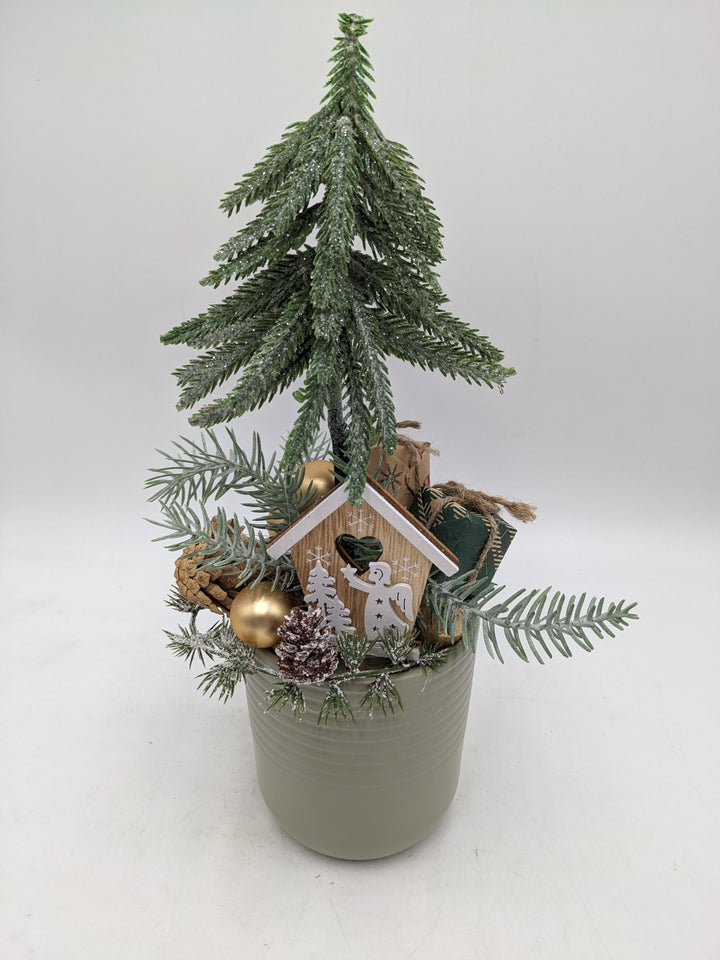 Weihnachtsgesteck Baum Geschenke mint gold