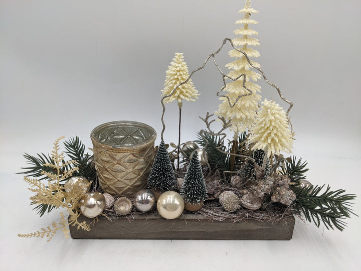 Wintergesteck Teelicht Bäume creme