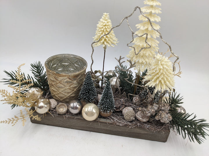 Wintergesteck Teelicht Bäume creme