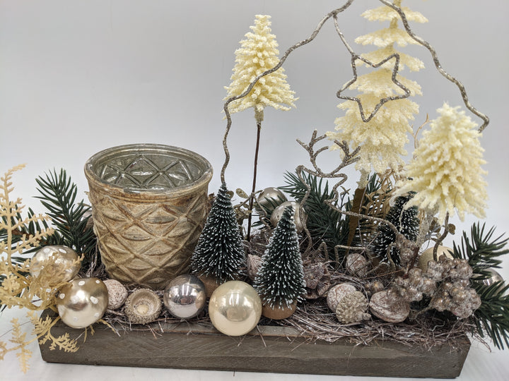 Wintergesteck Teelicht Bäume creme