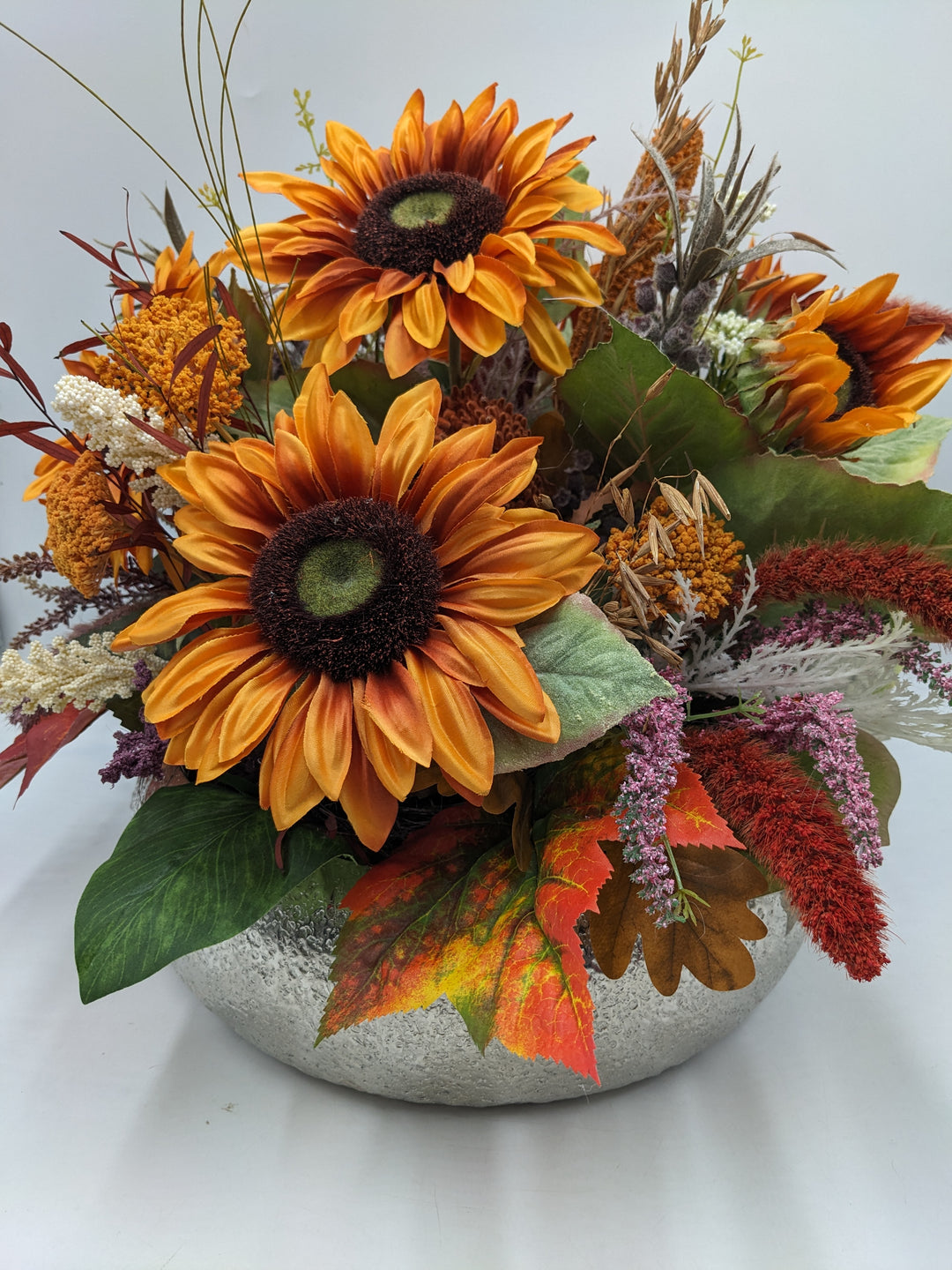 Herbstrgesteck XXL Sonnenblumen orange lila