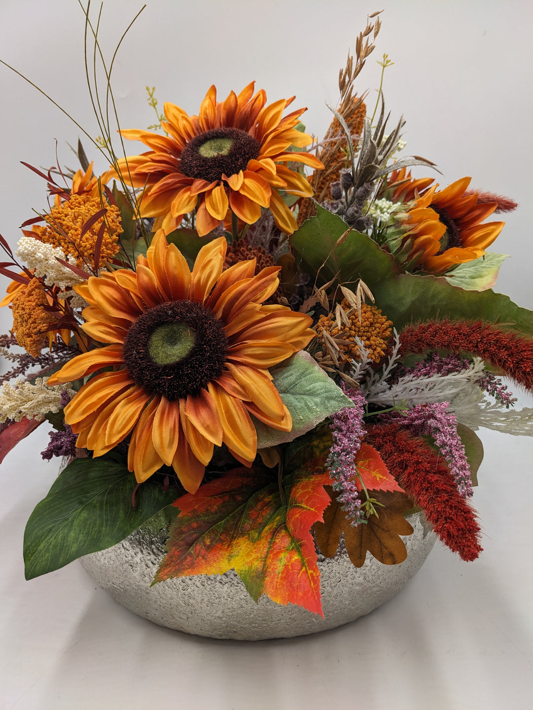 Herbstrgesteck XXL Sonnenblumen orange lila