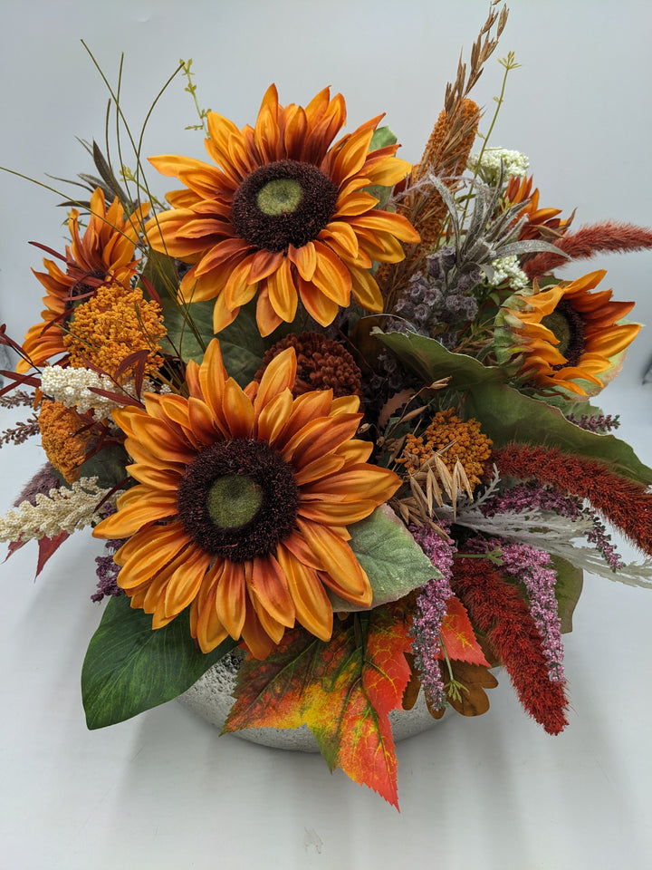 Herbstrgesteck XXL Sonnenblumen orange lila