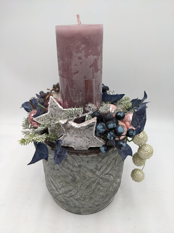 Wintergesteck Beeren Sterne rosa blau