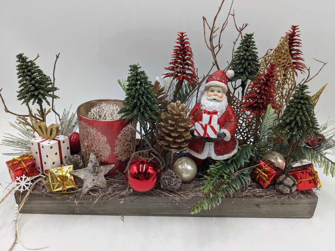 Weihnachtsgesteck Teelicht Bäume W-Mann rot