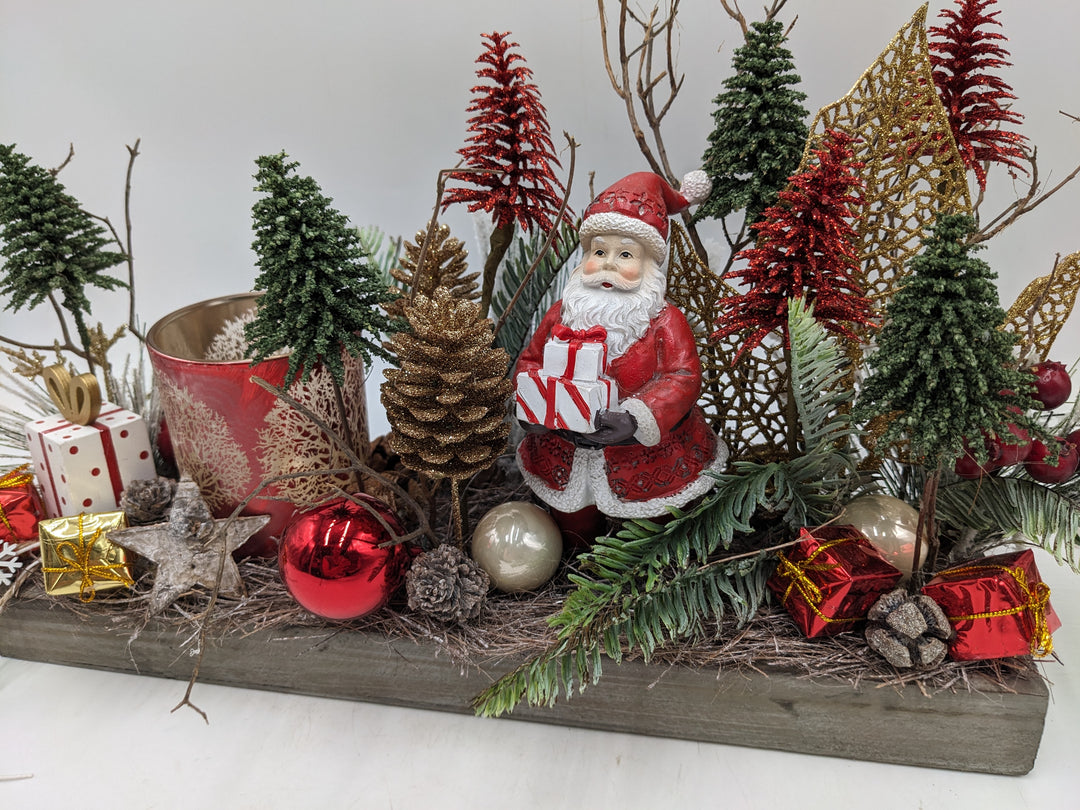Weihnachtsgesteck Teelicht Bäume W-Mann rot