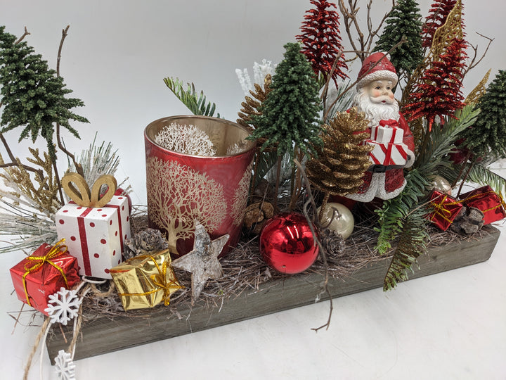 Weihnachtsgesteck Teelicht Bäume W-Mann rot