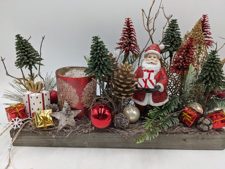 Weihnachtsgesteck Teelicht Bäume W-Mann rot