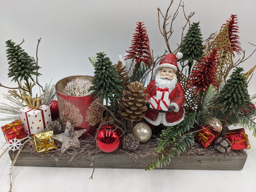 Weihnachtsgesteck Teelicht Bäume W-Mann rot