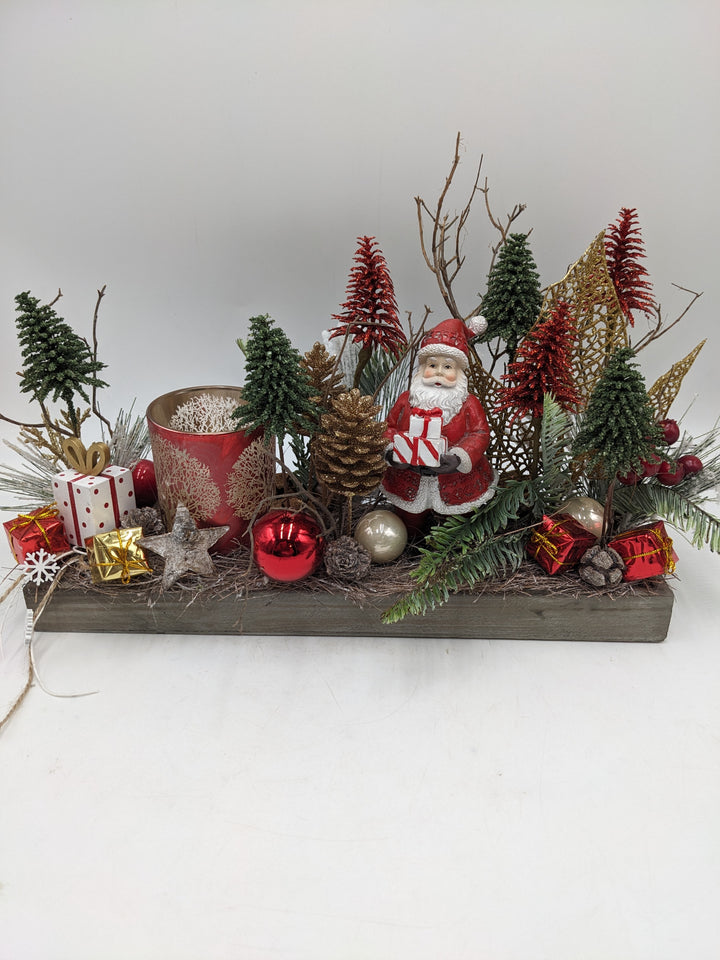 Weihnachtsgesteck Teelicht Bäume W-Mann rot